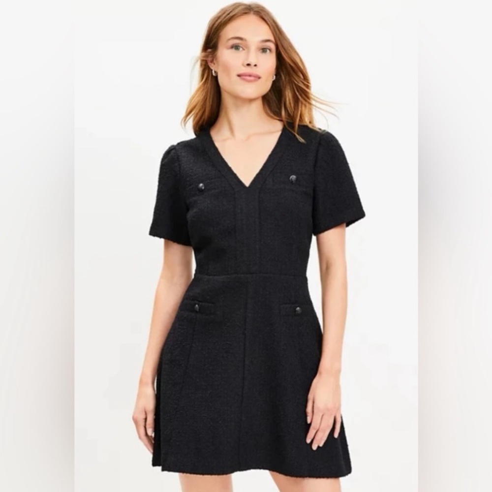 NWT Loft black tweed dress 12